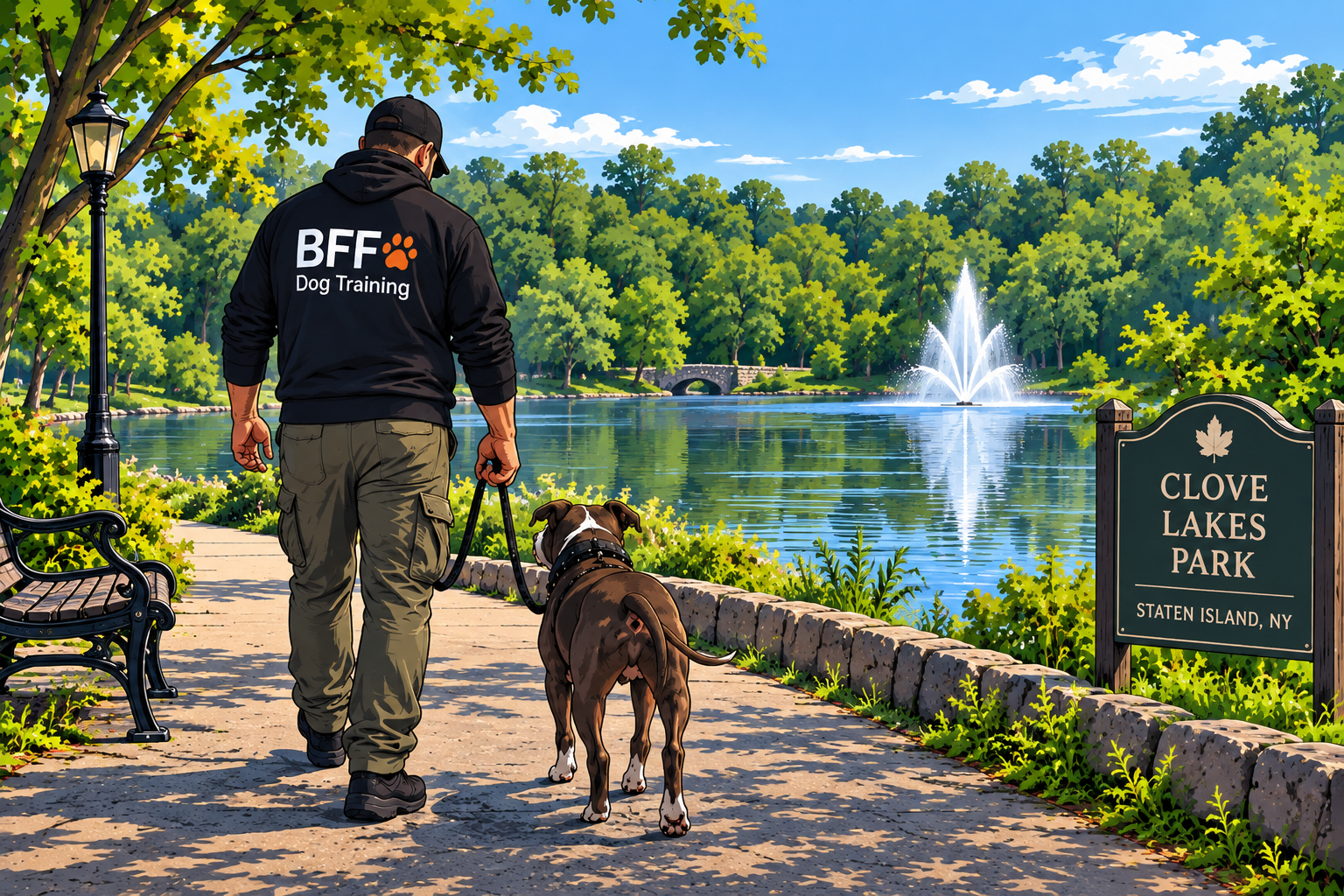 Loose-leash walk at Clove Lakes Park